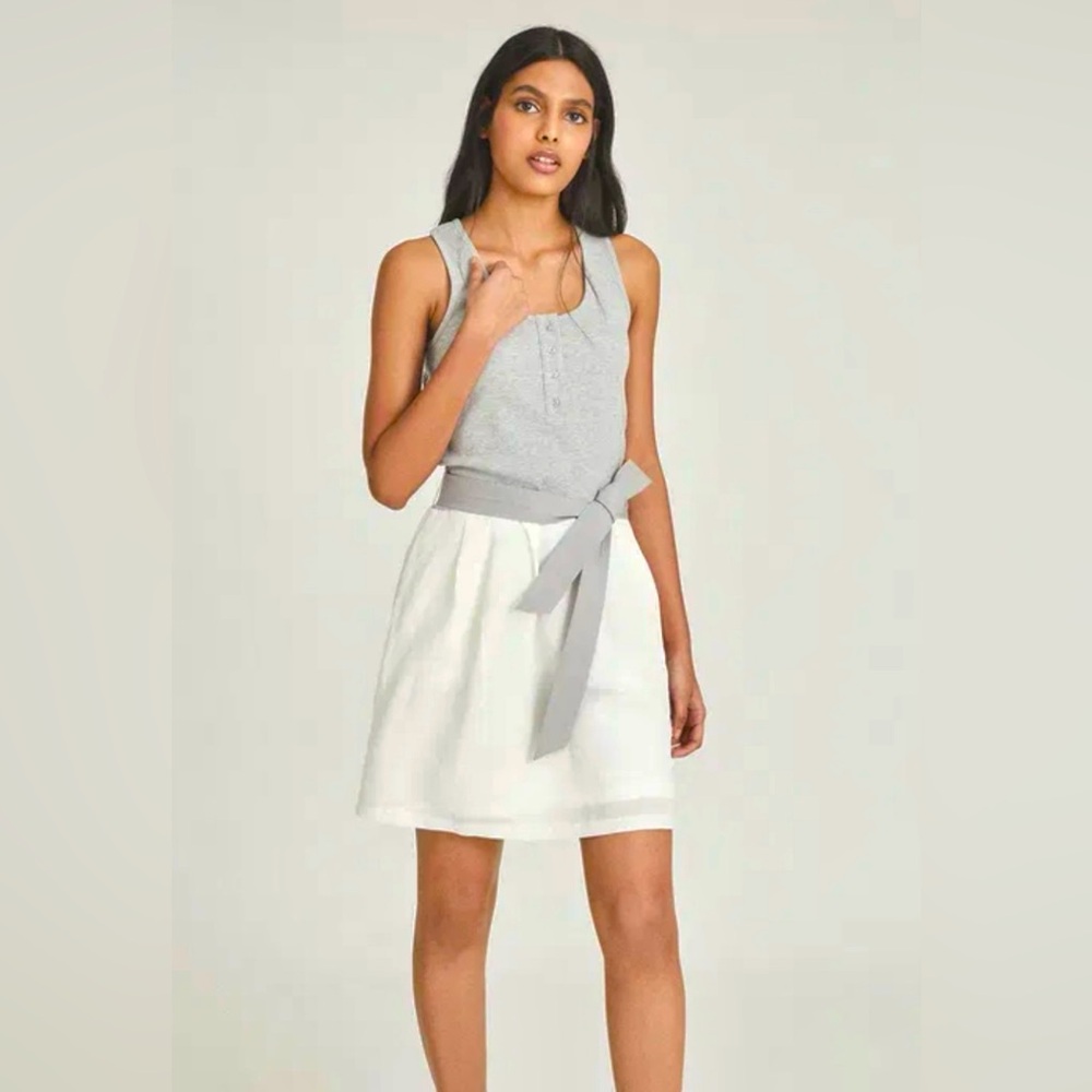 NWOT Reiss Zeta Mixed Jersey Knit Racerback Mini Dress White Grey Size 6